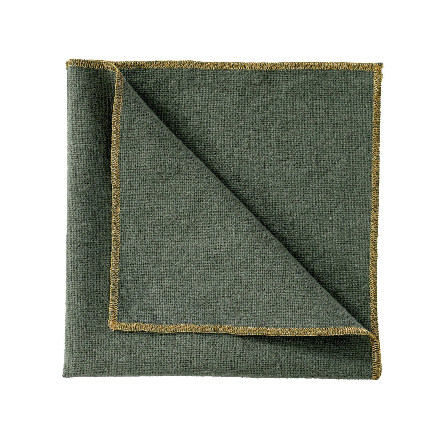 Forest green coloured linen napkin finished with a gold trim.