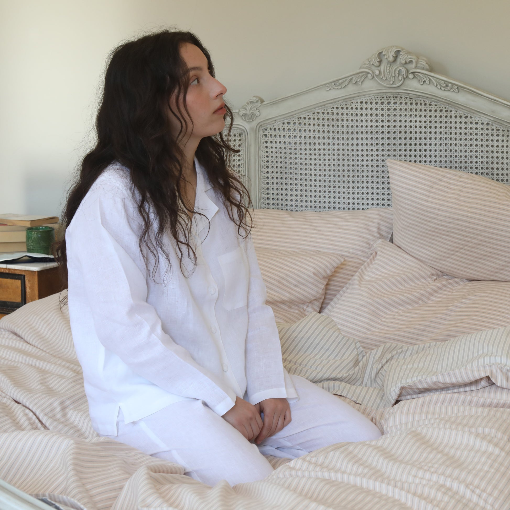Hanover Pure Linen Pyjamas White with Wide Leg