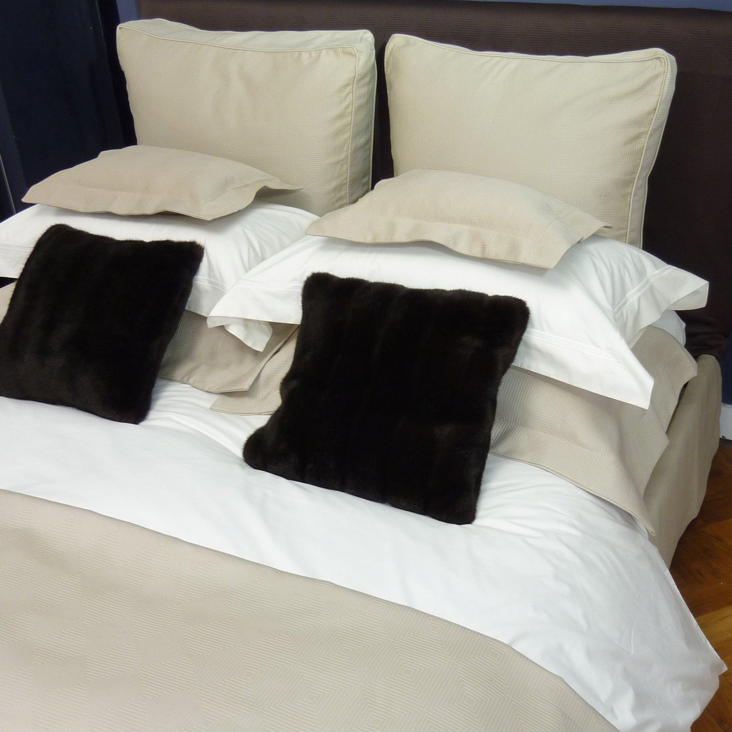 Berlin Pillow Sham Taupe on Bed