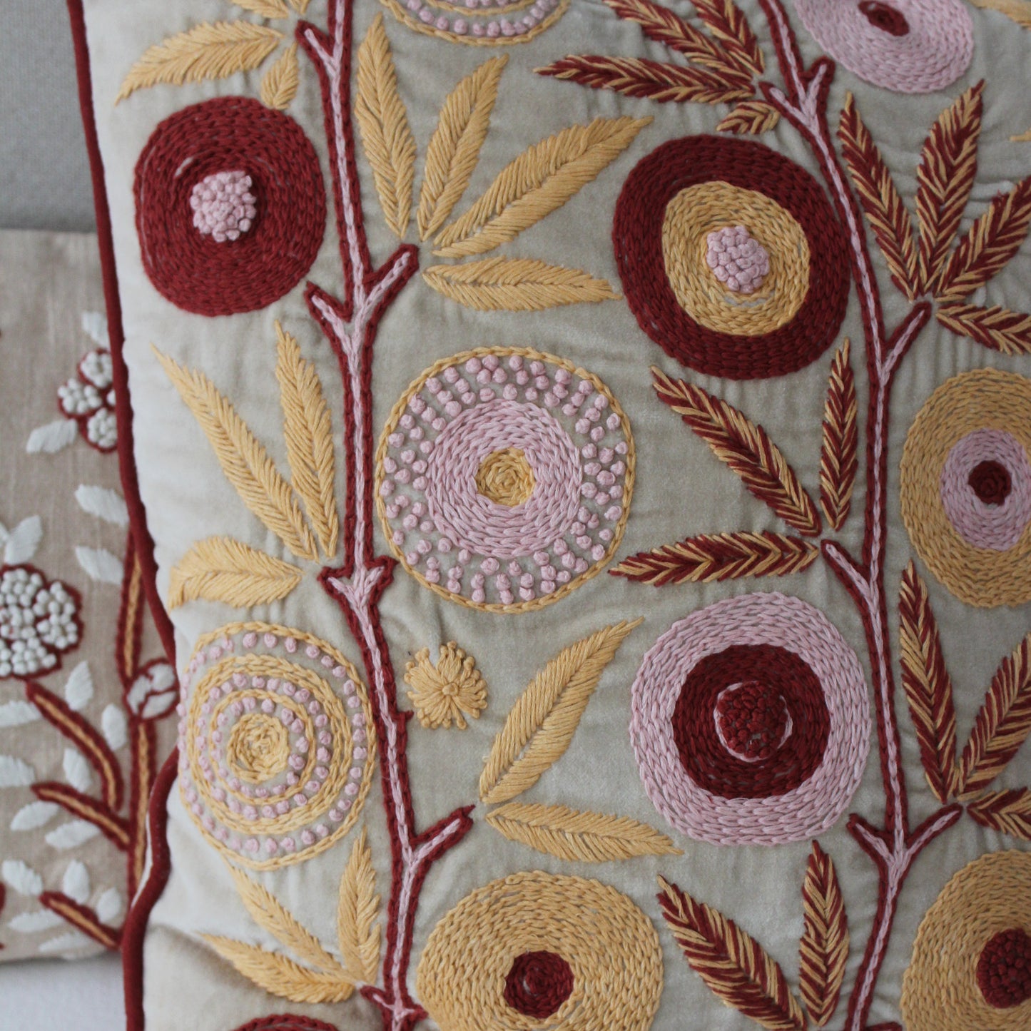 Carey Hand Embroidered Square Velvet Cushion Front