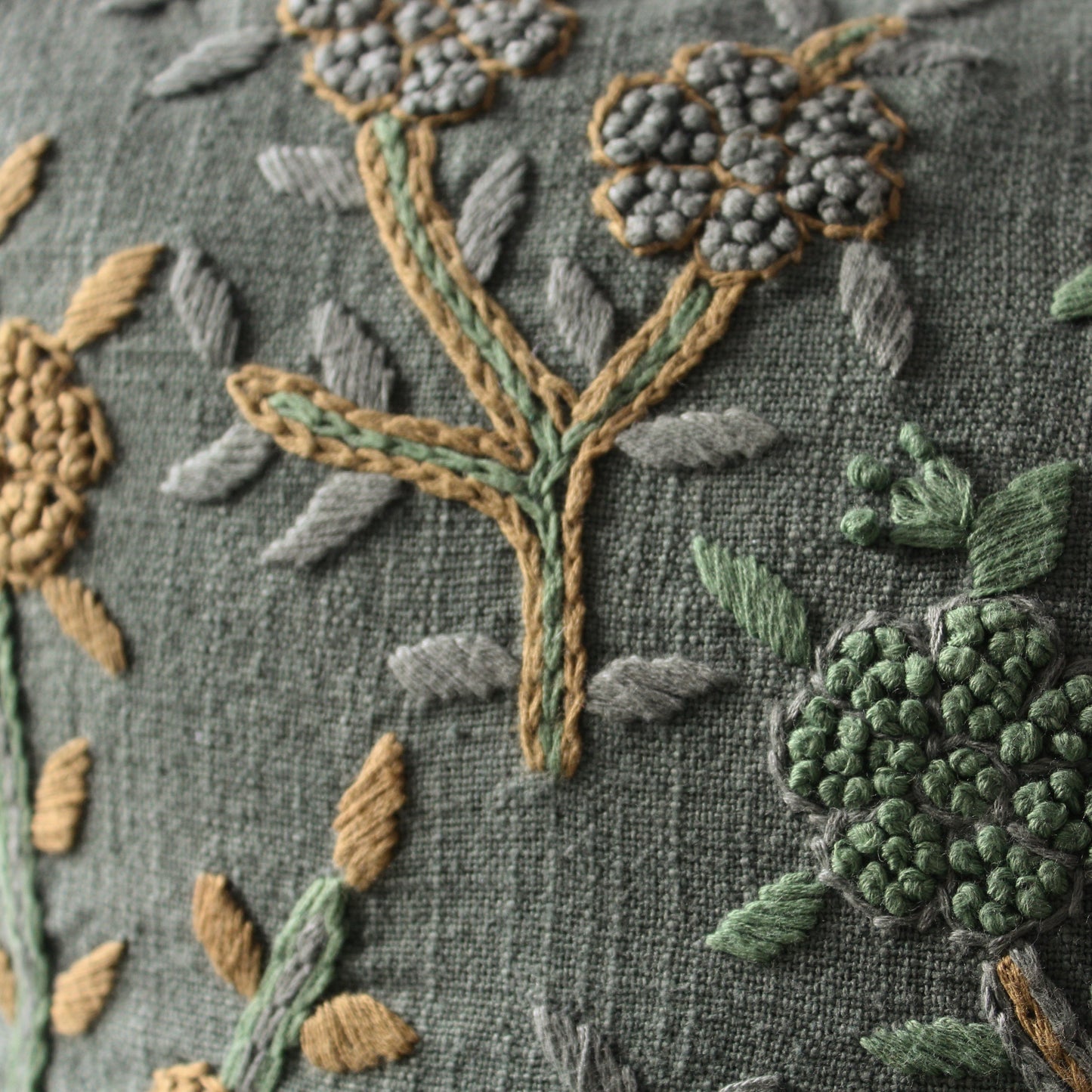 Eden Hand Embroidered Cotton Cushion Detail