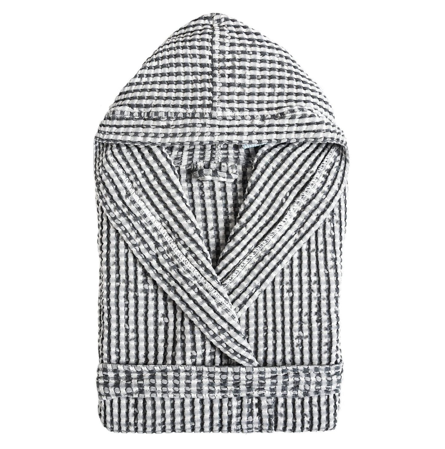 London Waffle Hooded Robe Grey