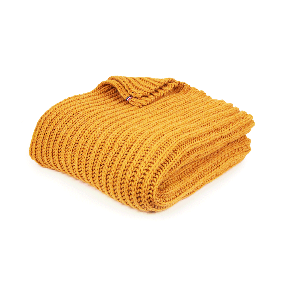 Maison Bonnefoy Knitted Wool Throw Mustard