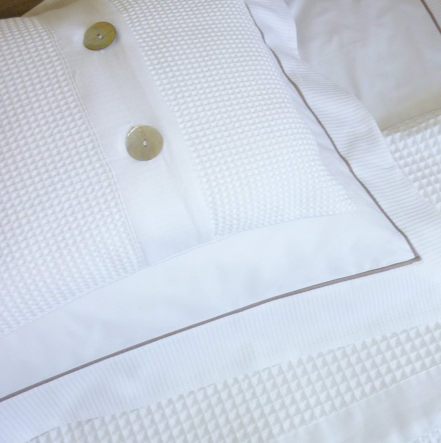 Rio Waffle Cushion and Hoxton on Bed