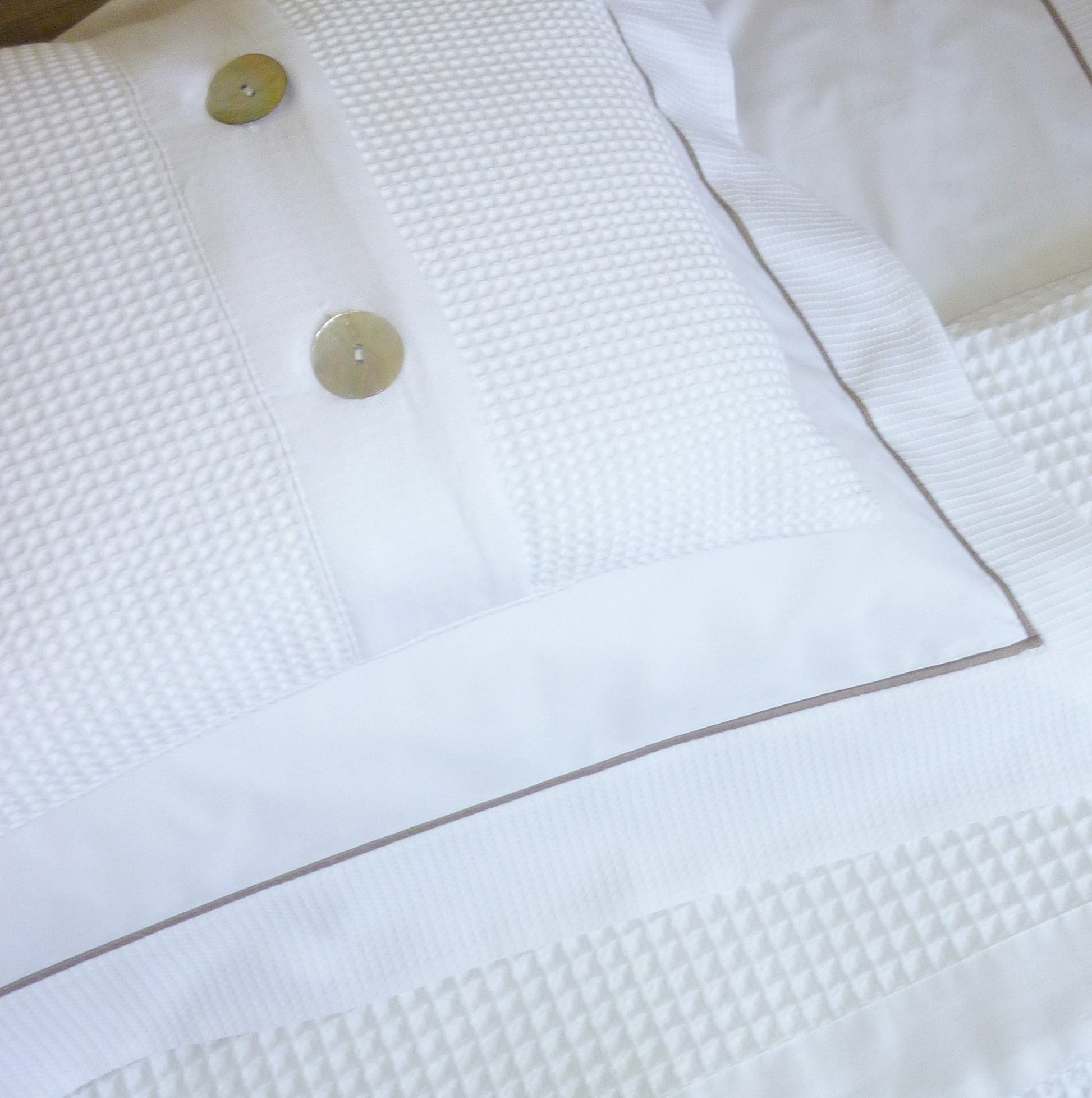 Rio Waffle Cushion and Hoxton on Bed