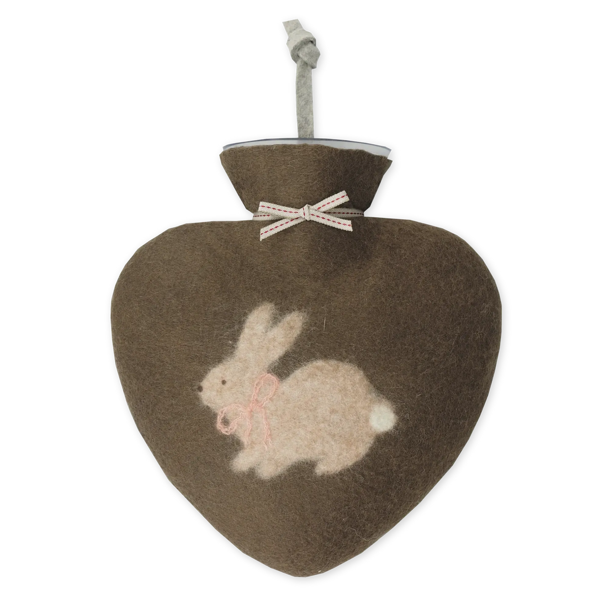 Rabbit heart shaped felted wool hot water bottle