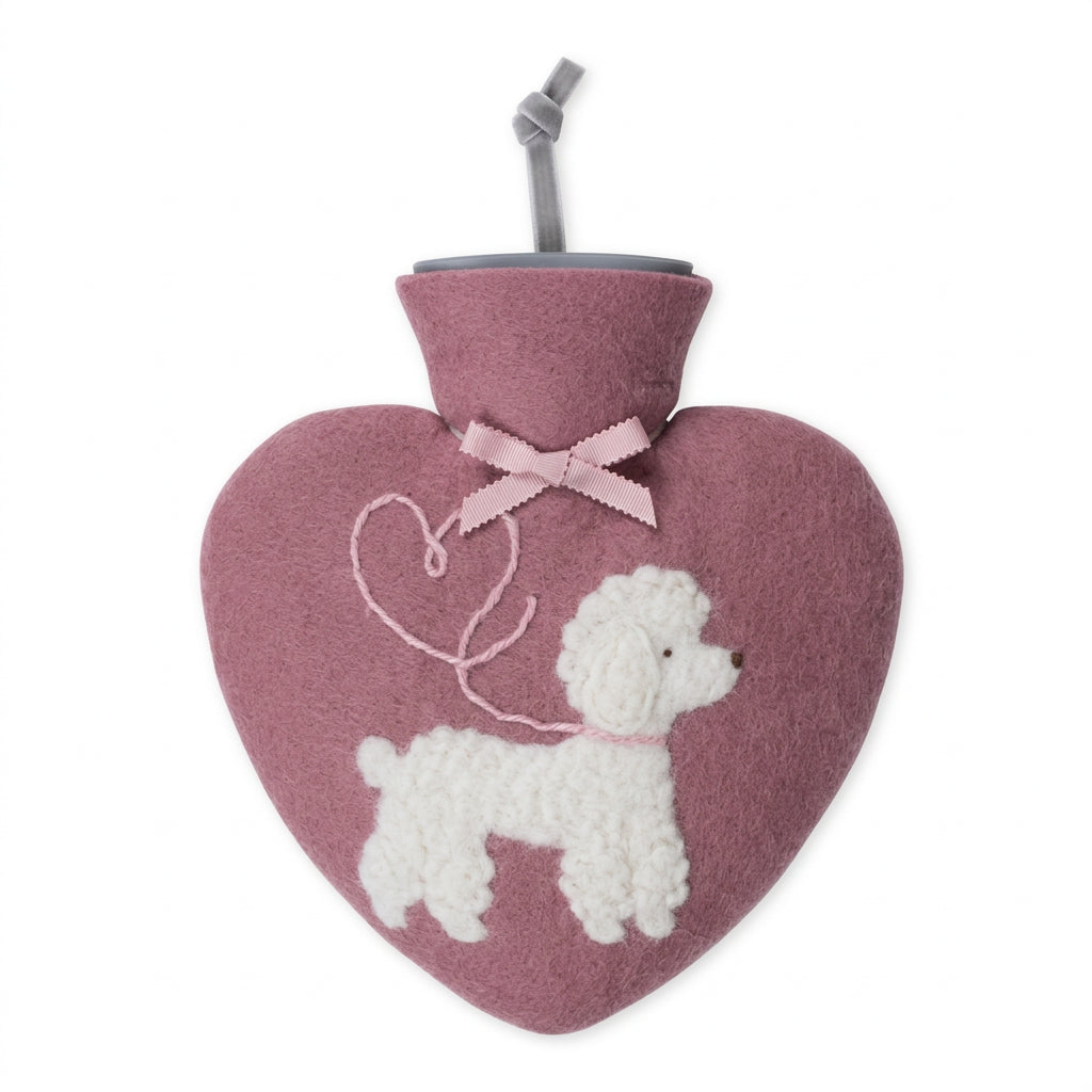 Poodle felted wool hot water bottle