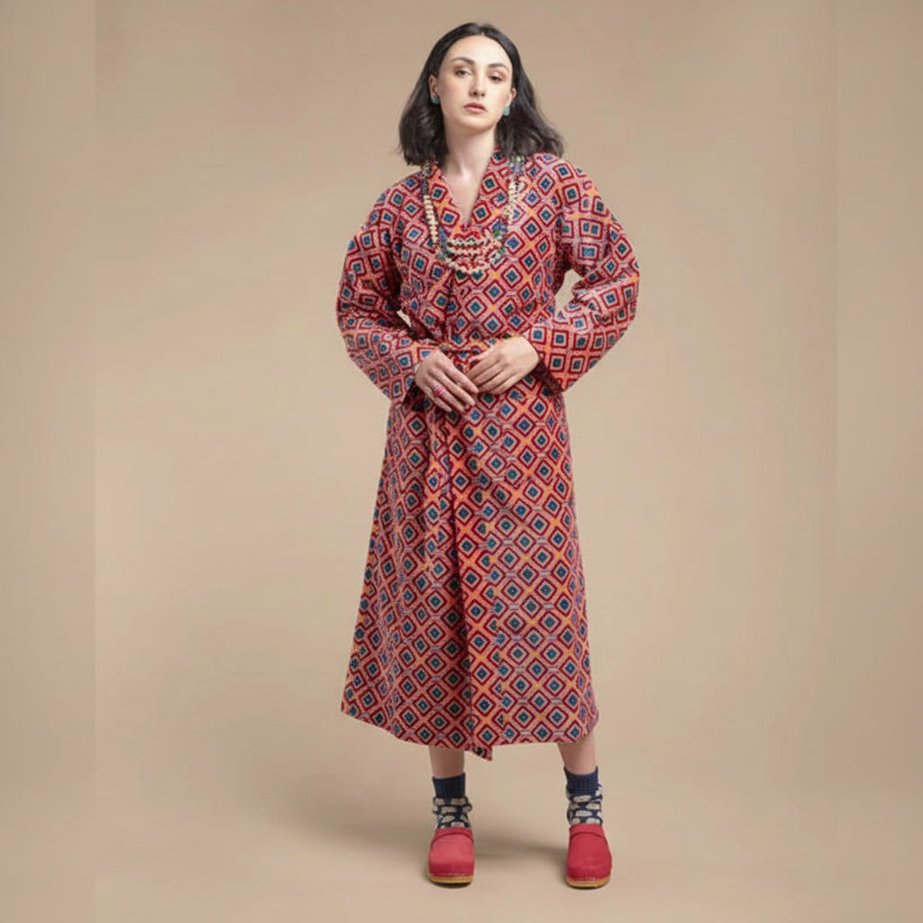 Famara coral printed velvet robe
