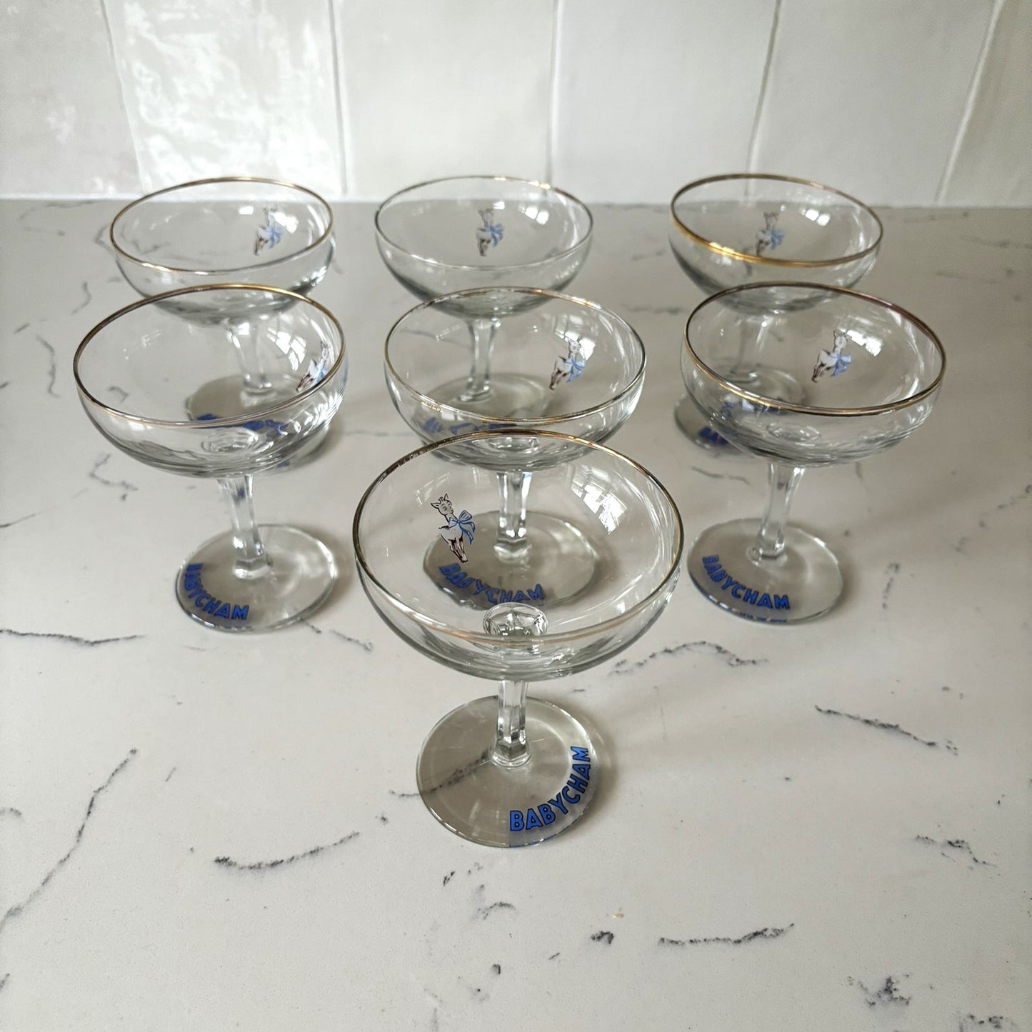 Set of 7 1950's Vintage Babycham Glasses