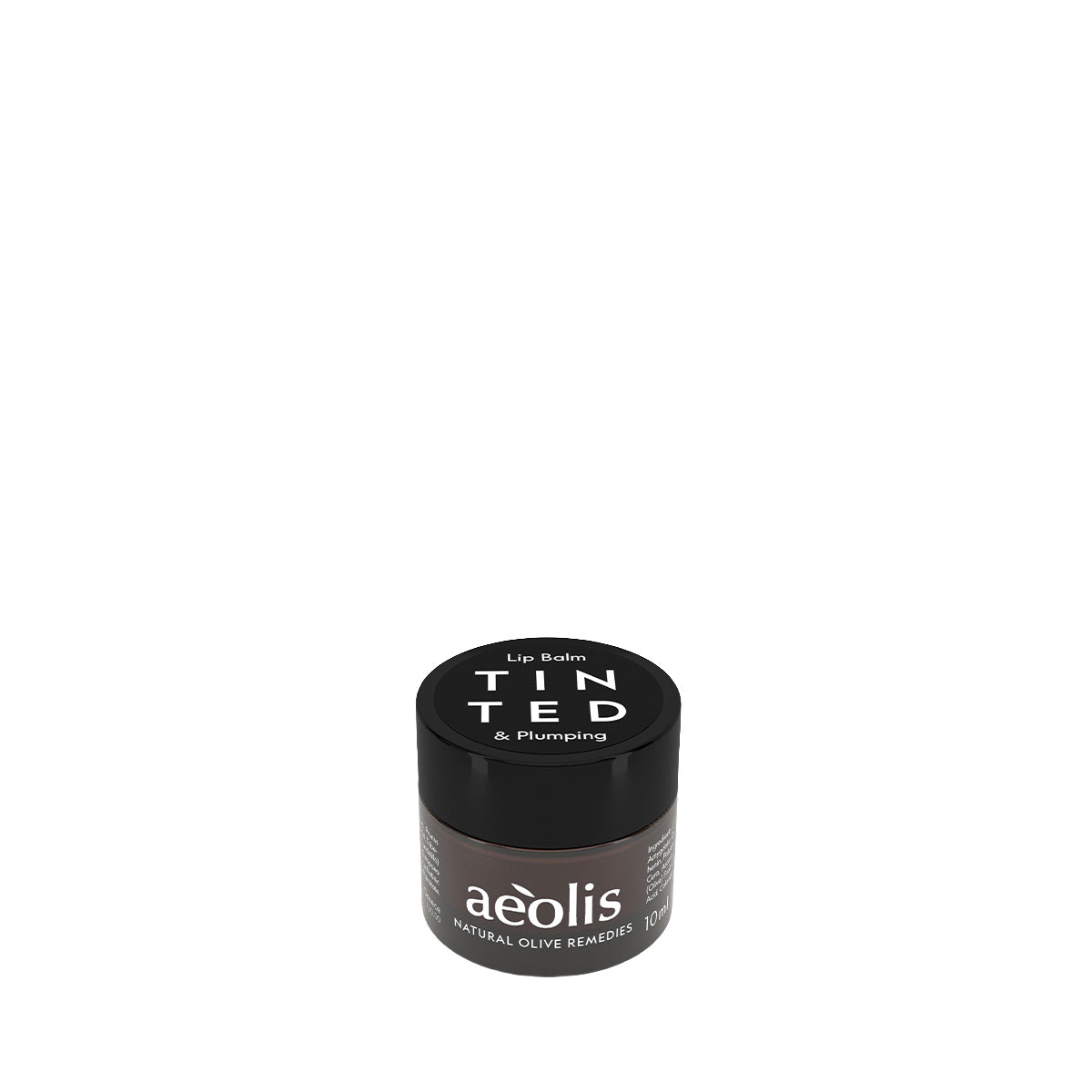A small black jar of aëolis Lip Balm with a black lid, photographed on a solid white background.