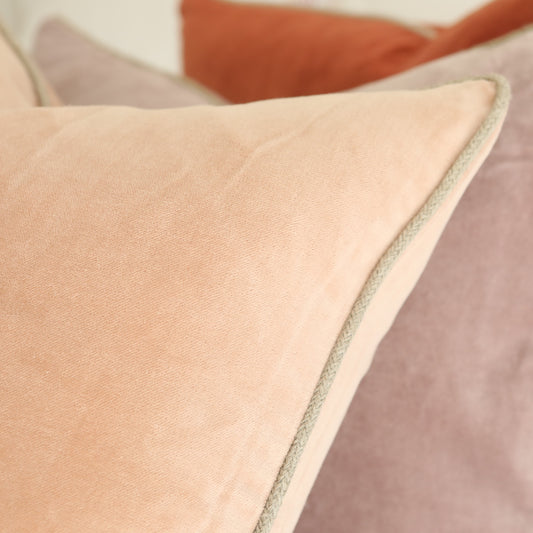 Cimarron pink washable velvet cotton cushion with feather pad
