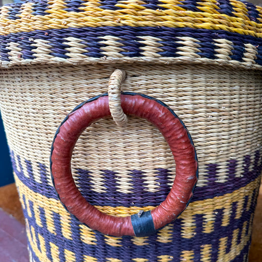 Coloured Lidded Laundry Basket - Purple and Yellow