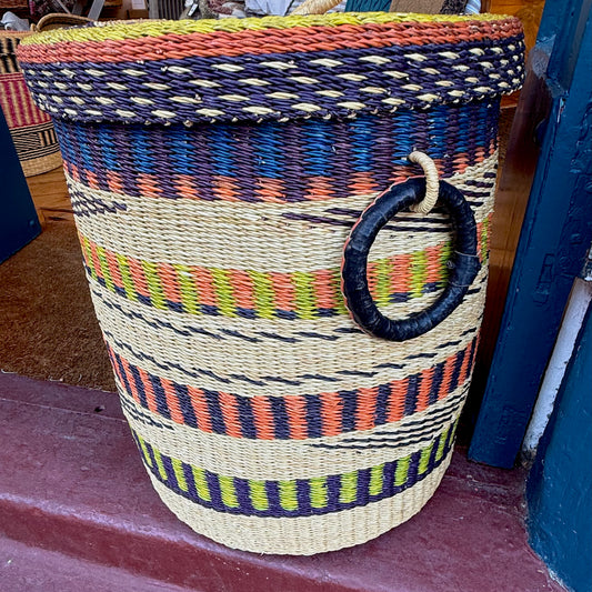 Coloured Lidded Laundry Basket - Multicolours