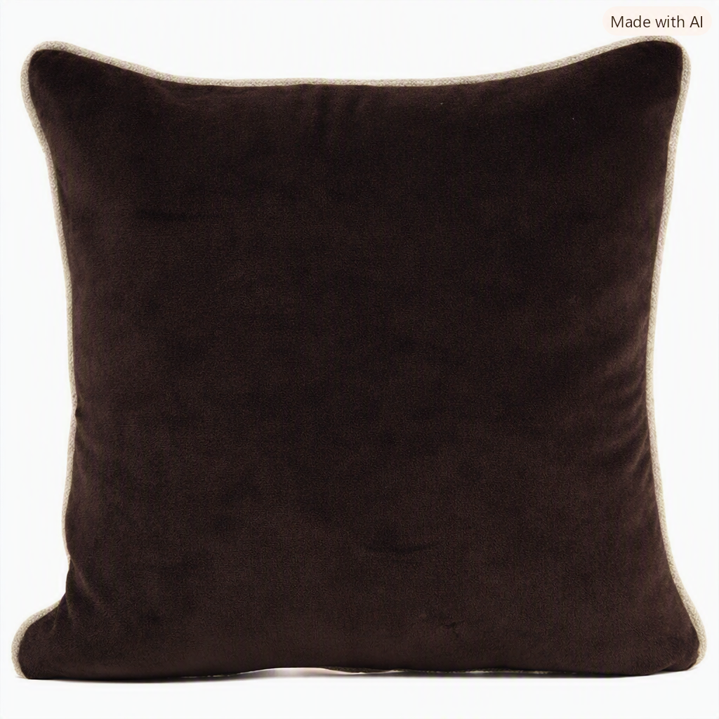 ganache chocolate velvet cushion with linen piping