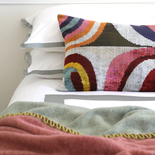 Curves Silk Velvet Ikat Lumber Cushion