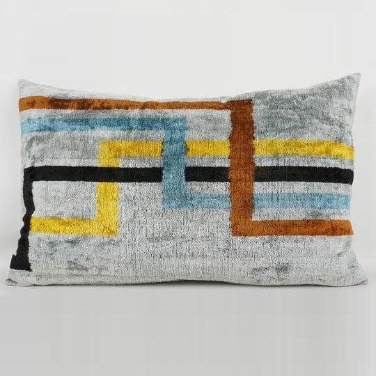 Lines silk velvet cushion with feather pad