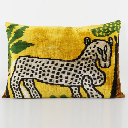 Leopard Silk Velvet Ikat Lumber Cushion