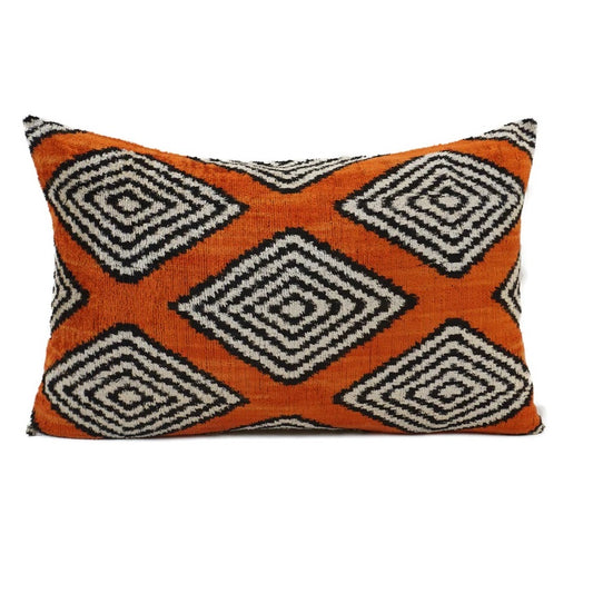 Terracotta Silk Velvet Ikat Lumber Cushion