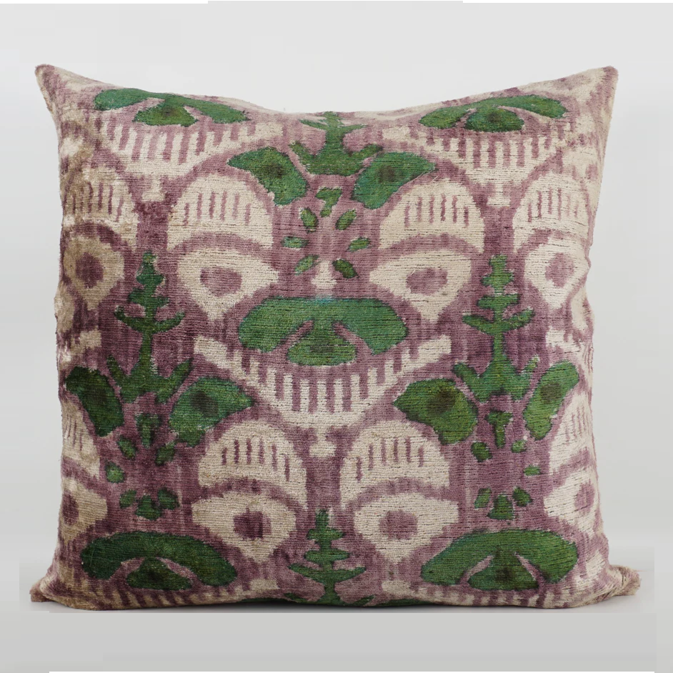 Aged looking ikat silk cushion