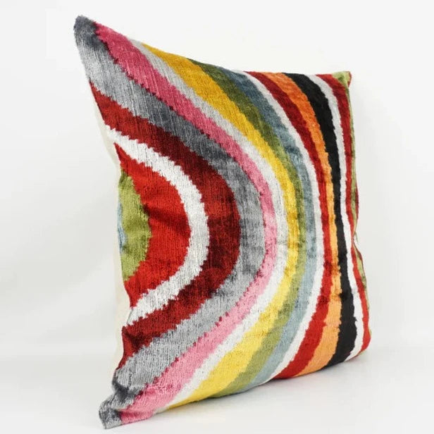 Square Multicolour Silk Velvet Ikat Cushion
