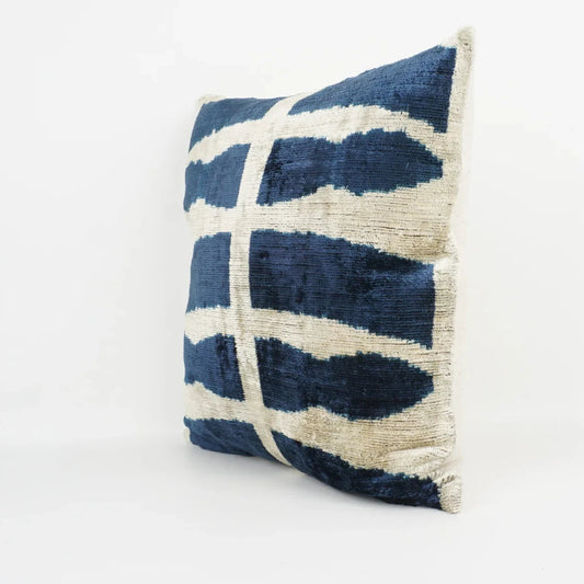 Blue Abstract Silk Velvet Square Cushion