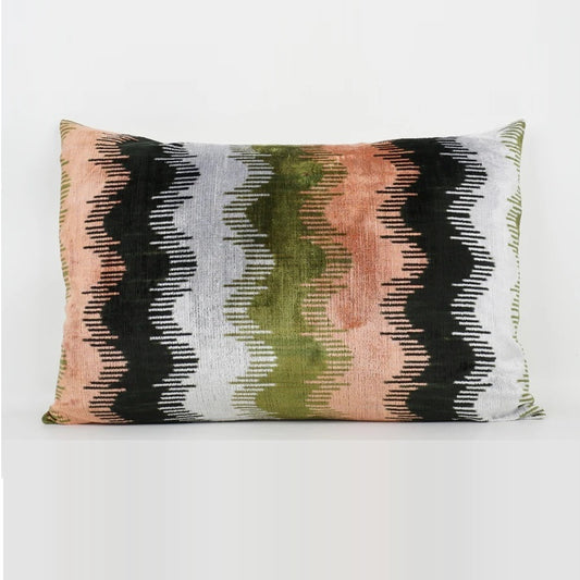 pink/green silk ikat cushion