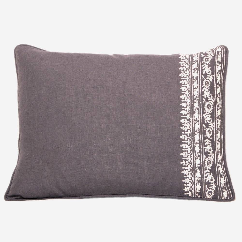 Medium Blue Embrodiered Dori Linen Cushion Cover