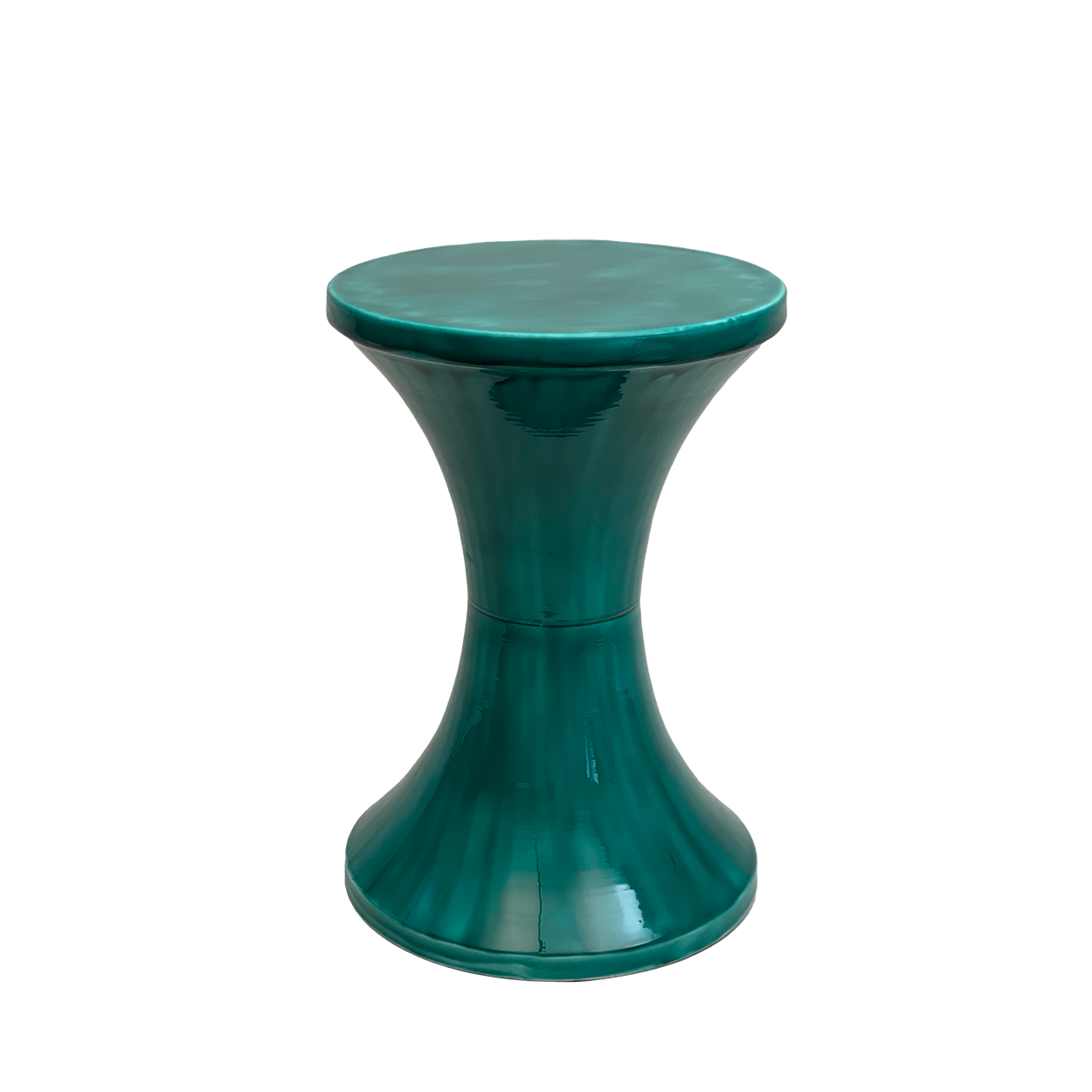 Emerald green enamelled steel tam tam stool. 