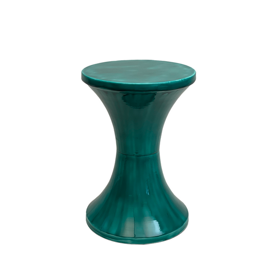 Emerald green enamelled steel tam tam stool. 