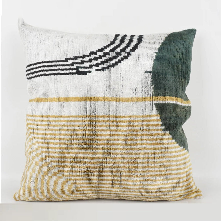 Deco lines abstract velvet cushion wth feather pad.