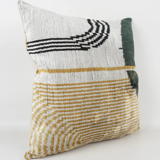 Deco lines abstract velvet cushion wth feather pad.