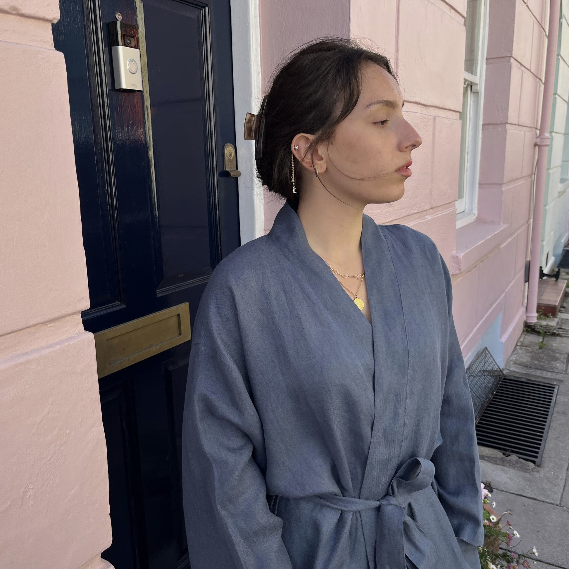 Hanover tumbled linen kimono robe.