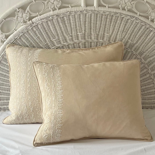 Medium Beige Embroidered Linen Cushion Cover