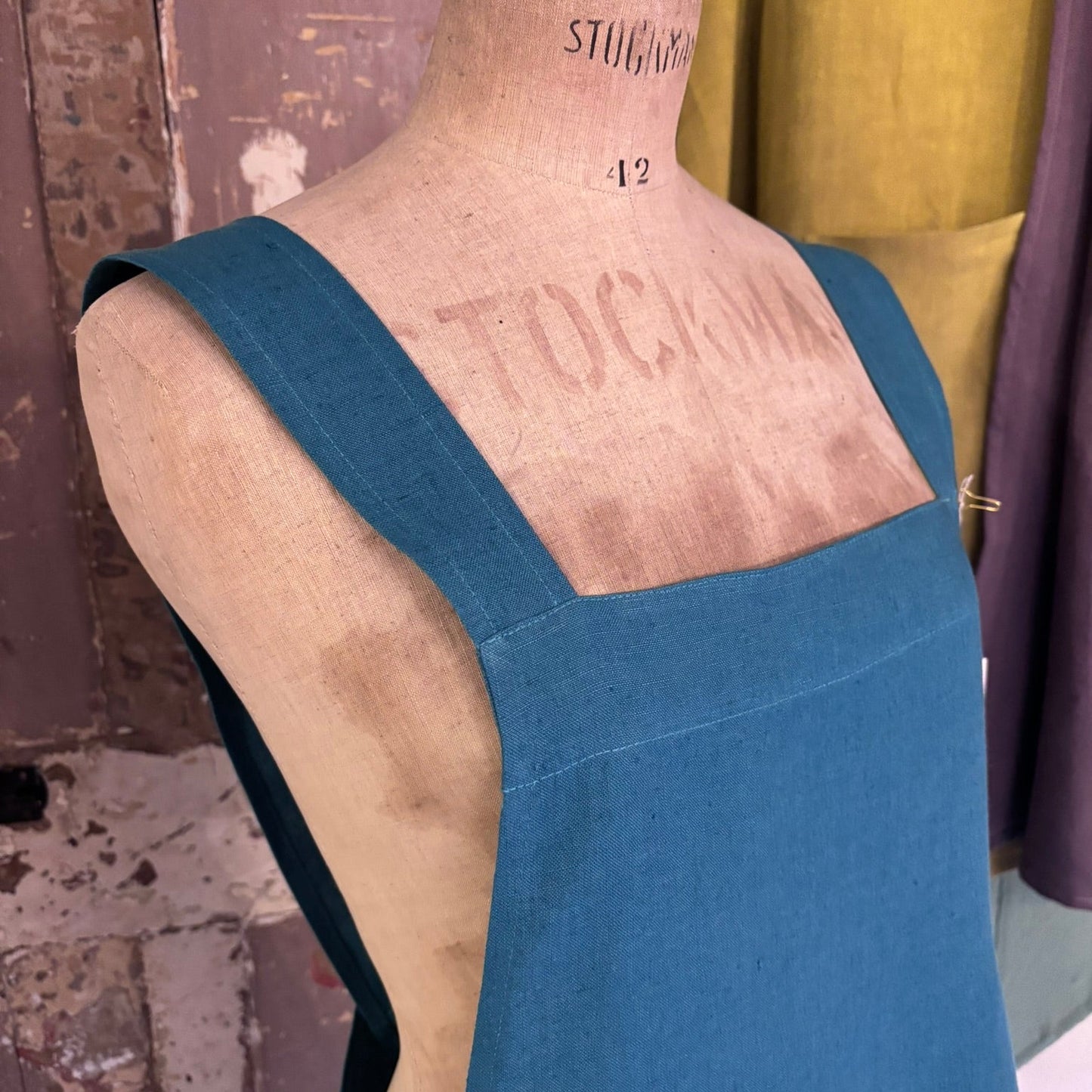 Peacock Blue pure linen japanese style apron