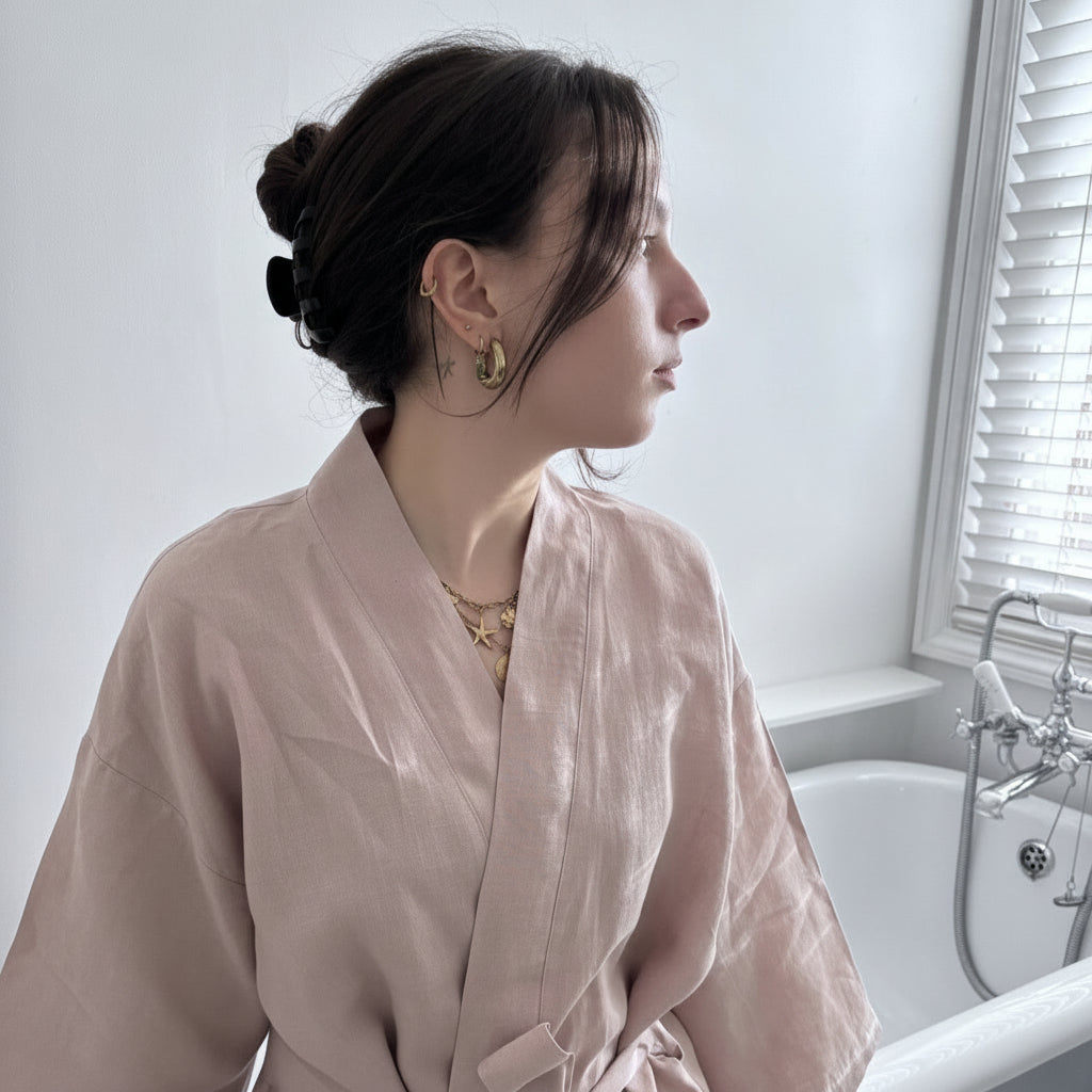 Bolney Mauve Mist Linen kimono robe