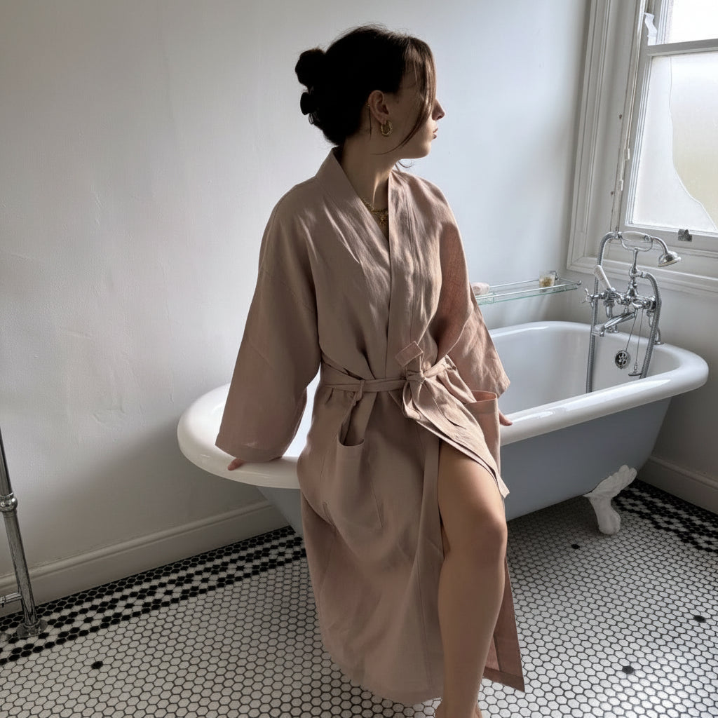Bolney Mauve Mist Linen Kimono Robe