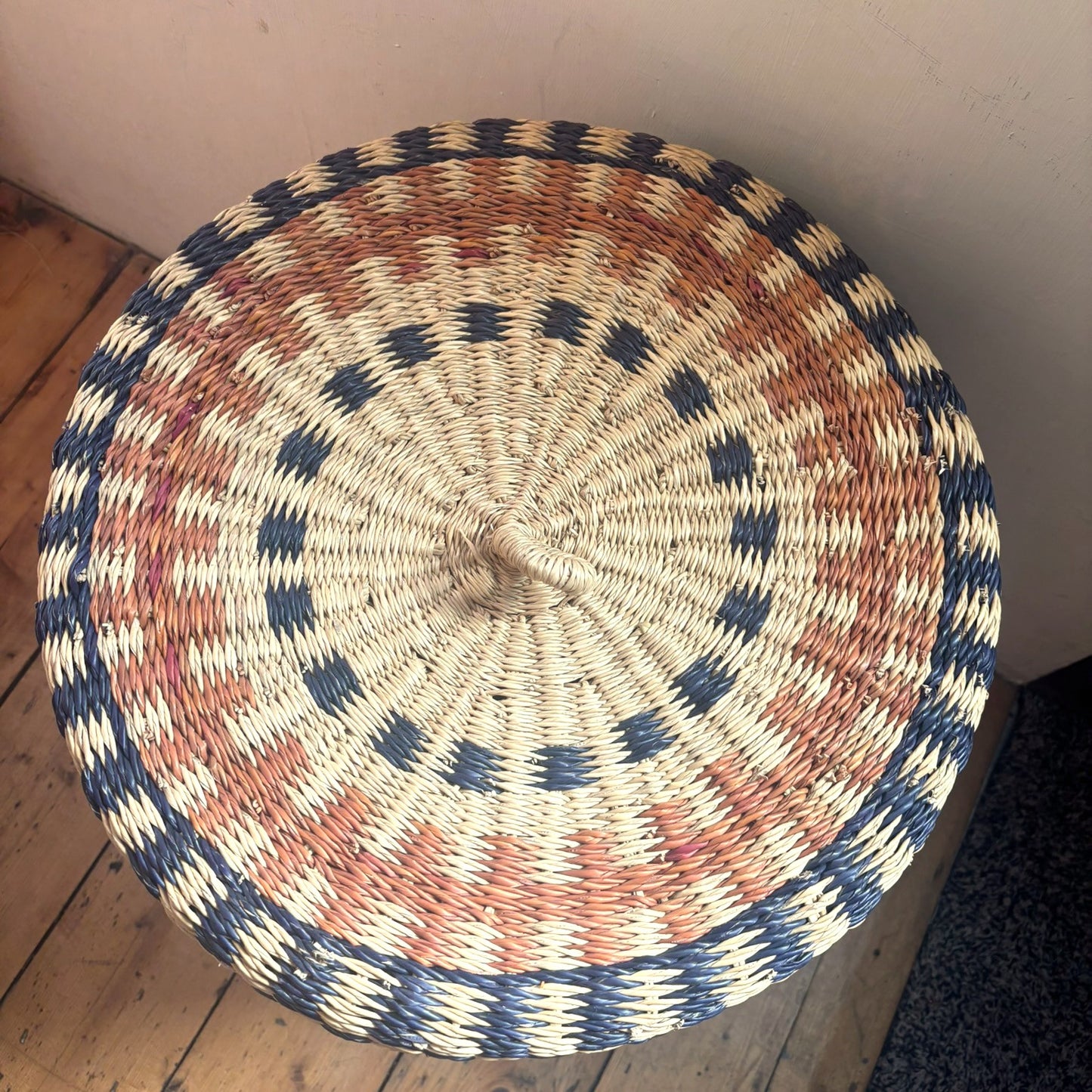 Medium Coloured Linen Basket with Lid - Terracotta and Black