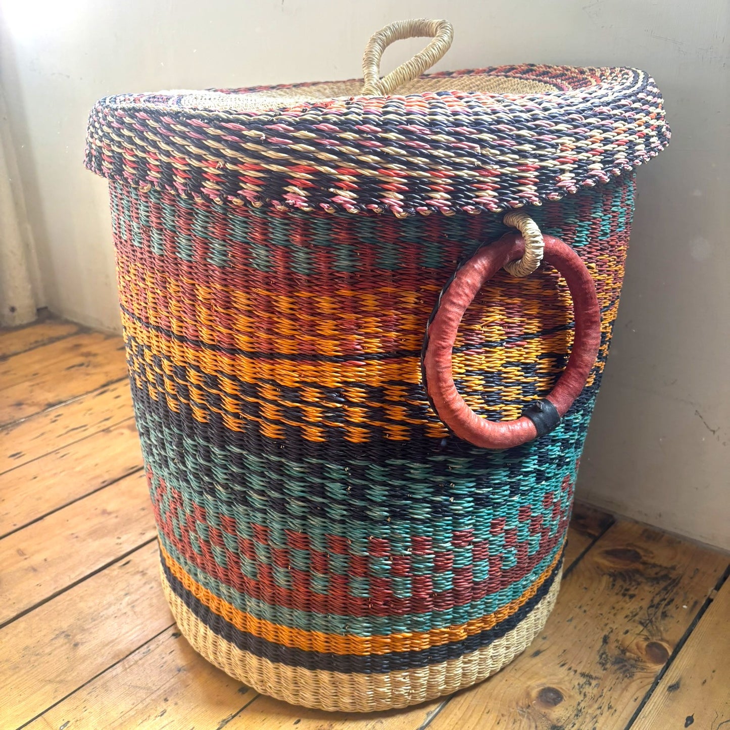 Large Coloured Lidded Laundry Basket - Multicolours