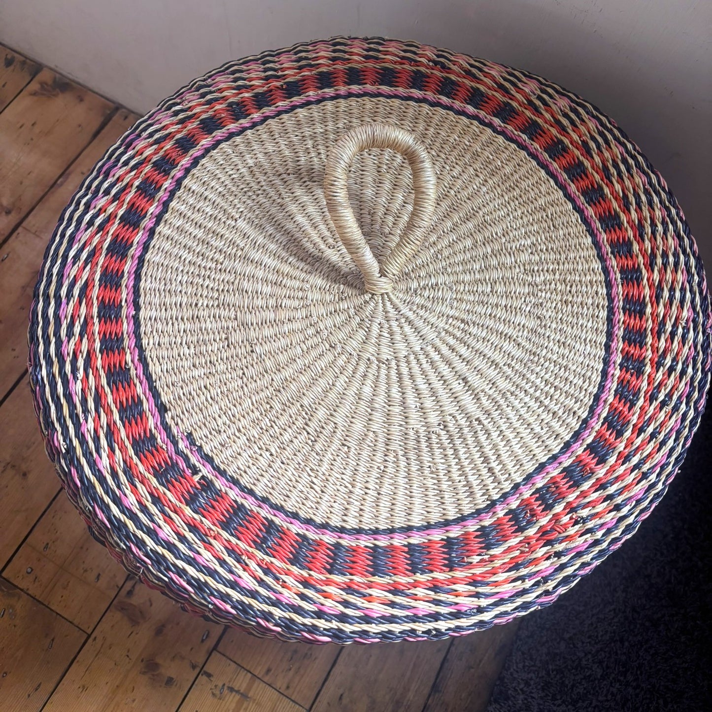 Large Coloured Lidded Laundry Basket - Multicolours