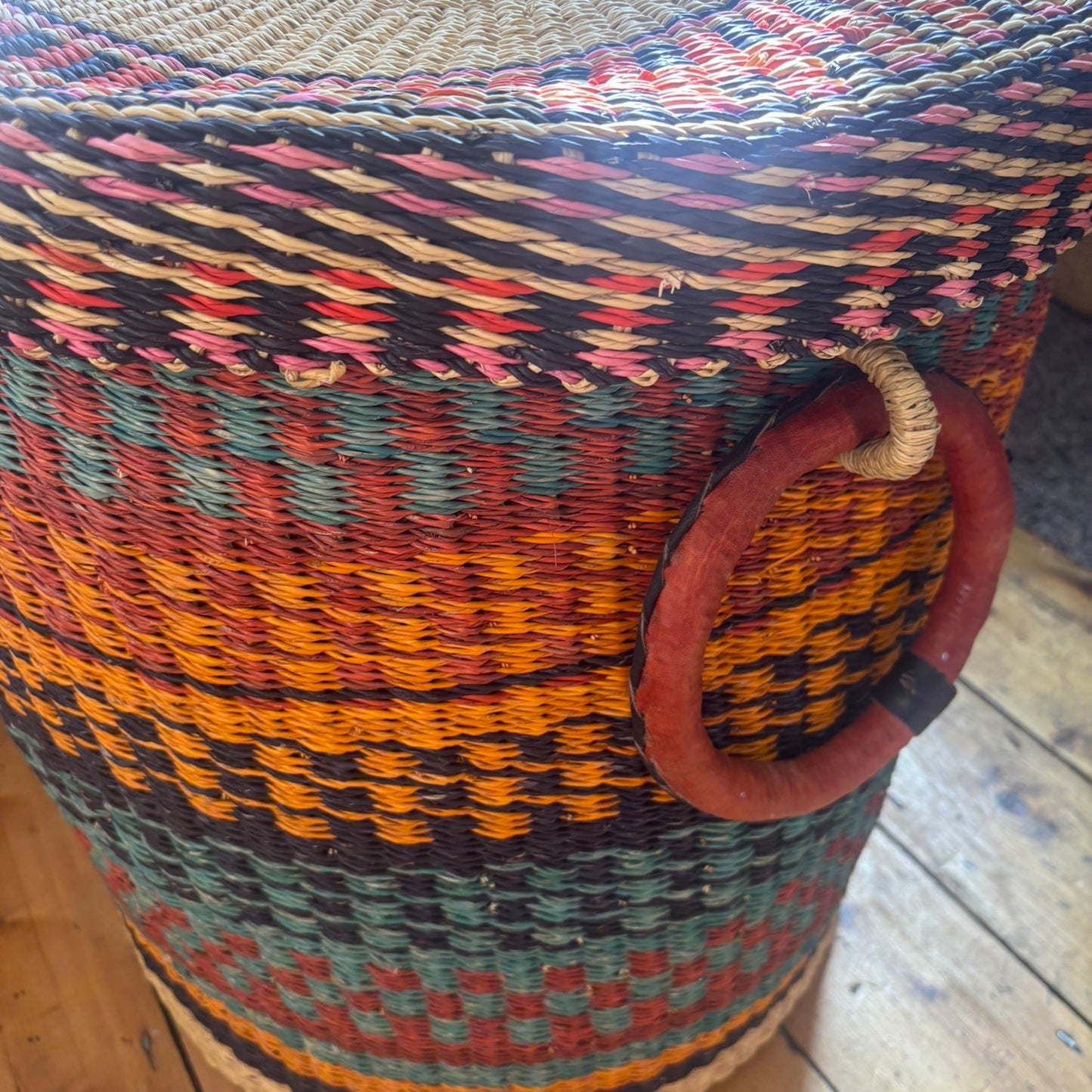 Large Coloured Lidded Laundry Basket - Multicolours