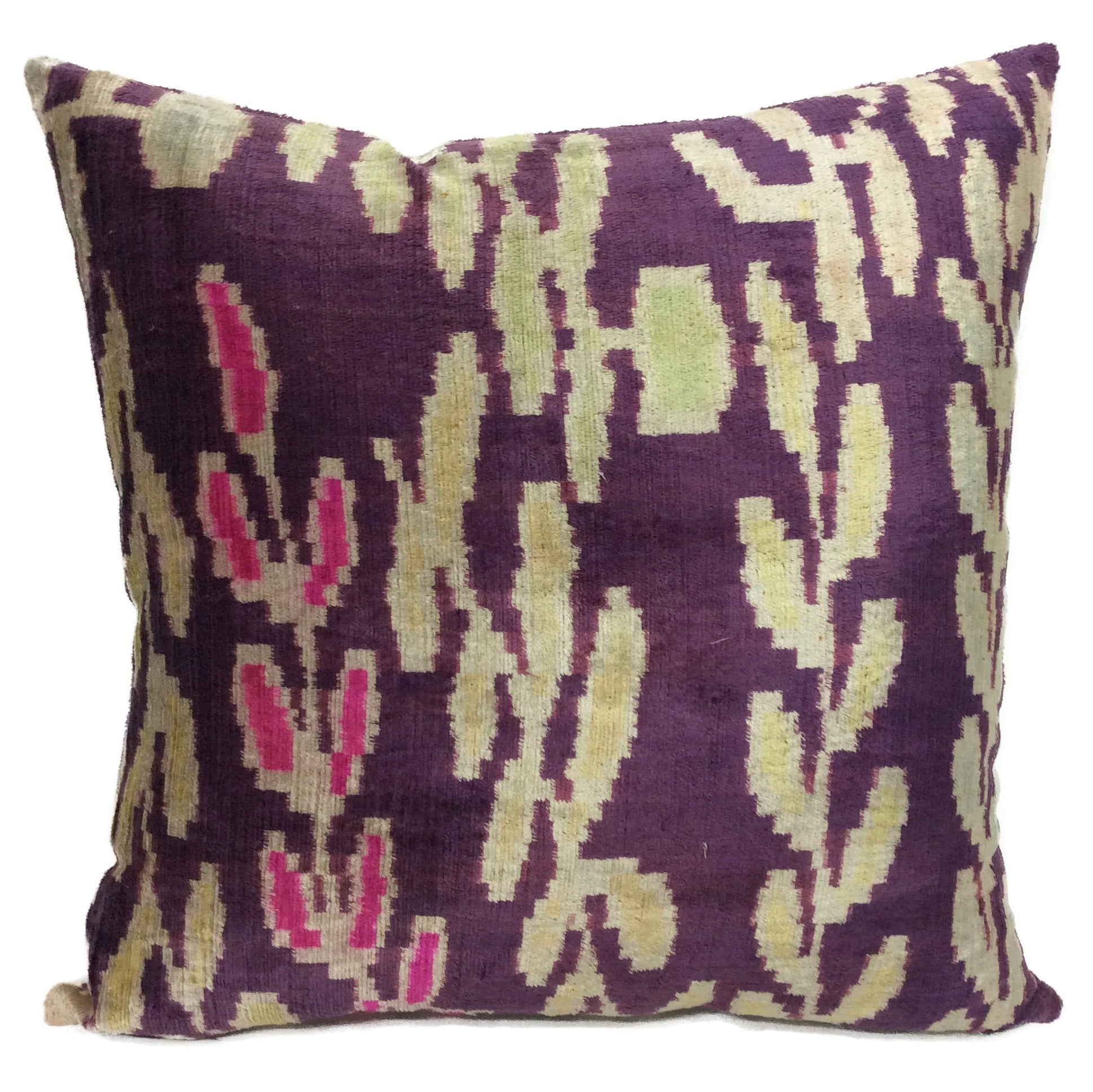 Indigo Leaf pattern silk velvet ikat cushion