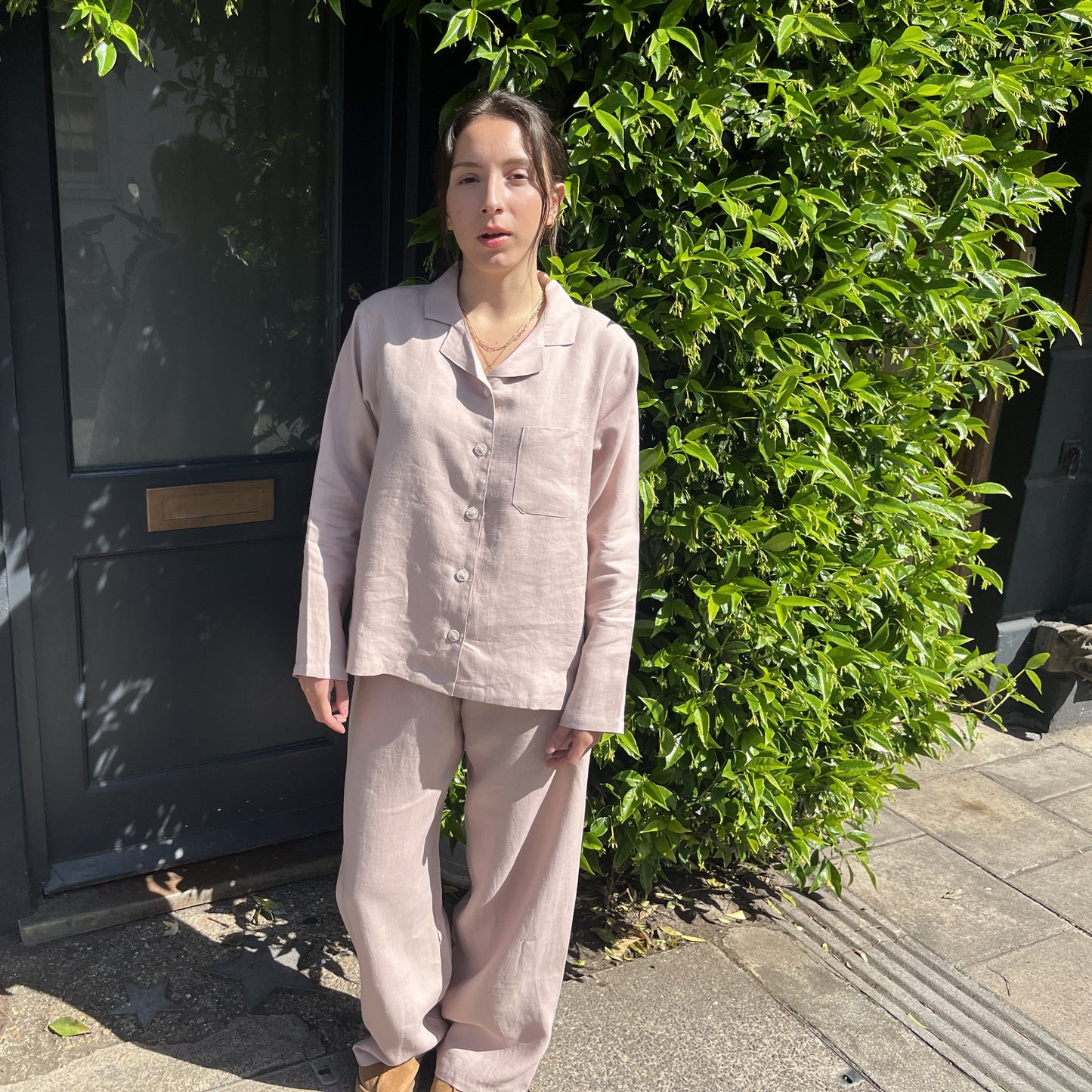 Bolney Mauve Mist Wide Leg Washed Linen Pyjamas
