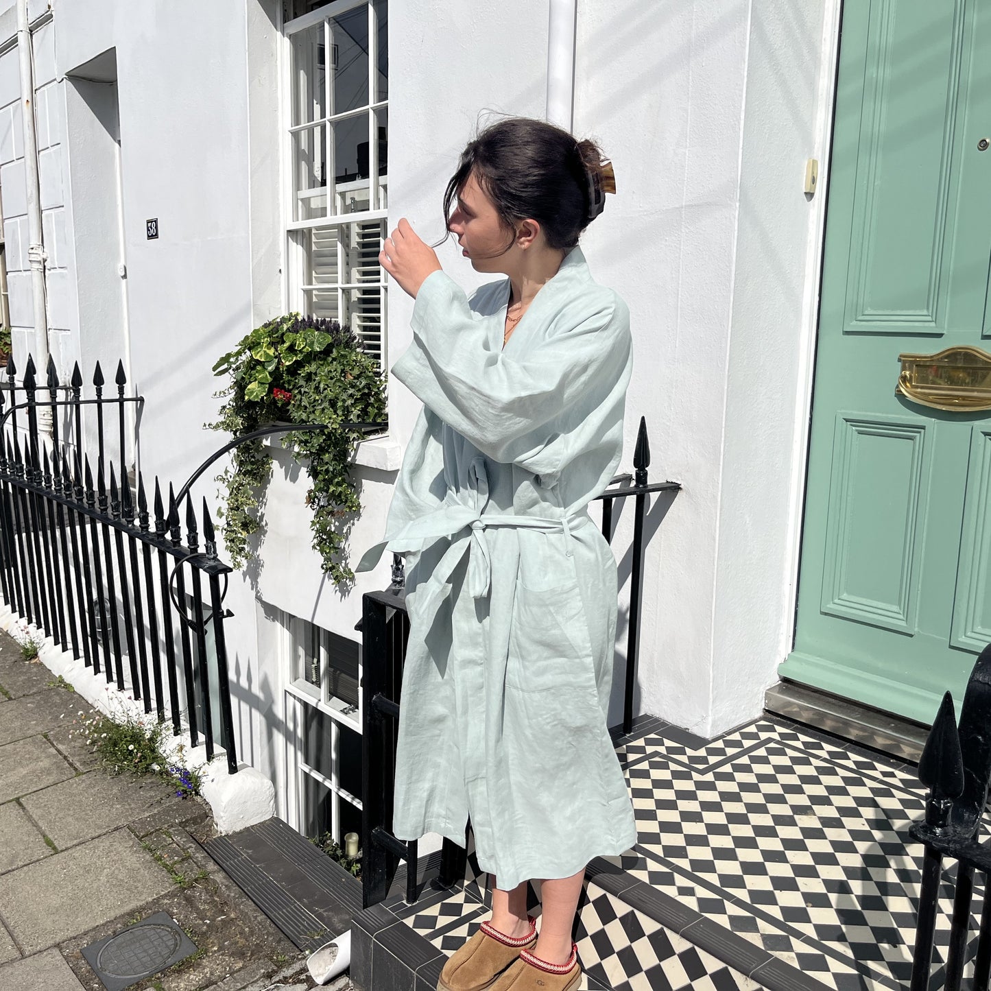 Bolney Eucalyptus Linen Kimono Robe