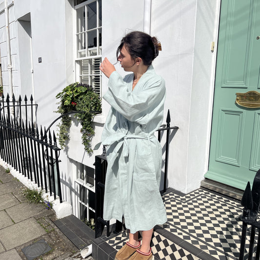 Bolney Eucalyptus Linen Kimono Robe