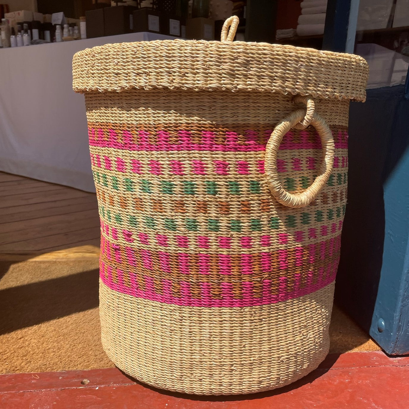 Coloured Linen Basket with Lid