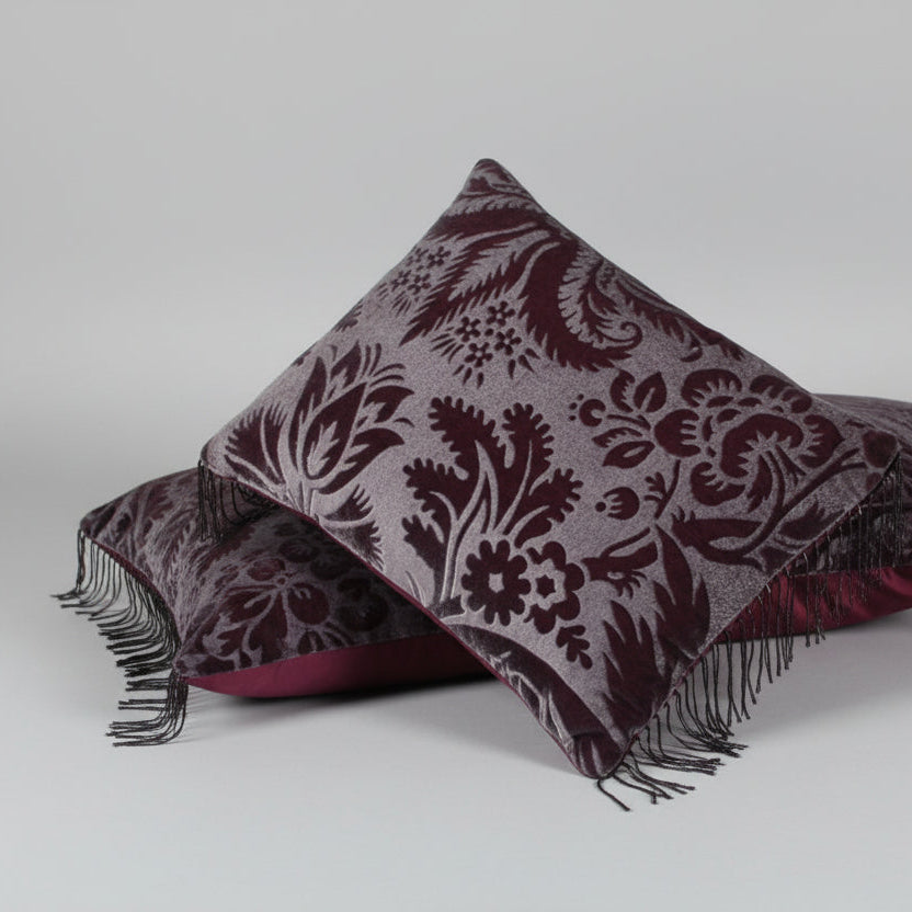 Gaufrage purple velvet cushion.