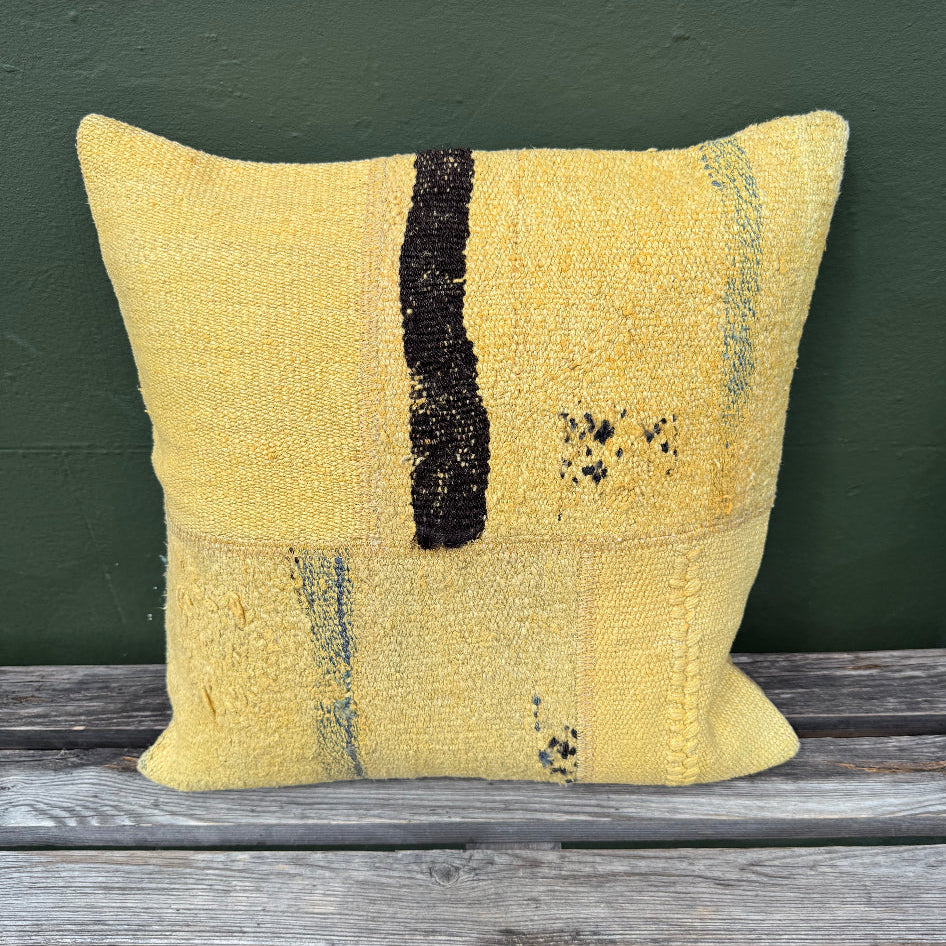 yellow overdyed natural wool largecushon