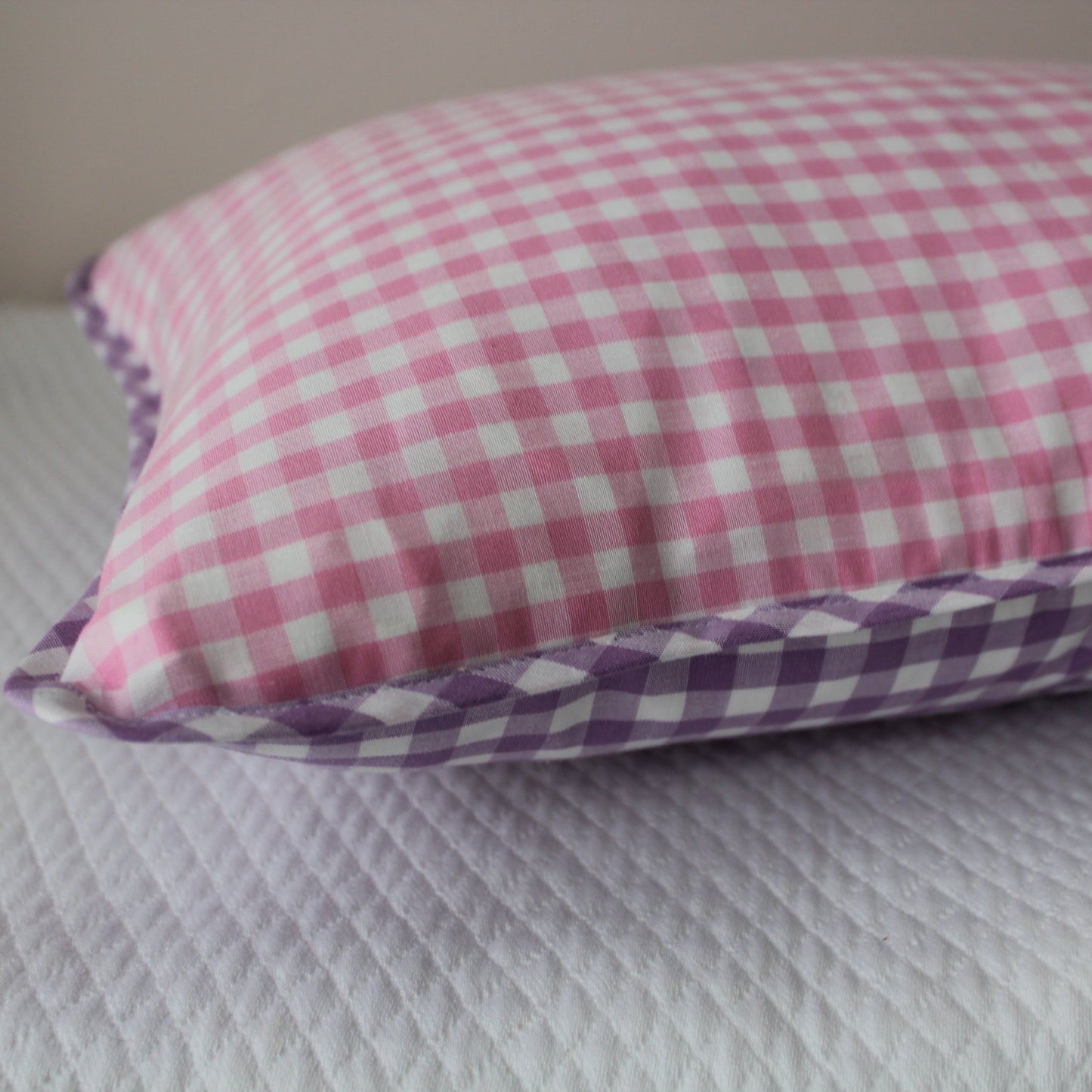 Pink and lilac reversing gingham pillowcase