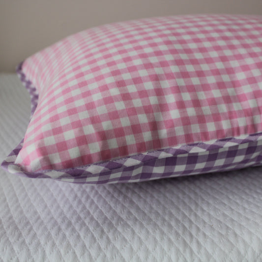 Pink and lilac reversing gingham pillowcase