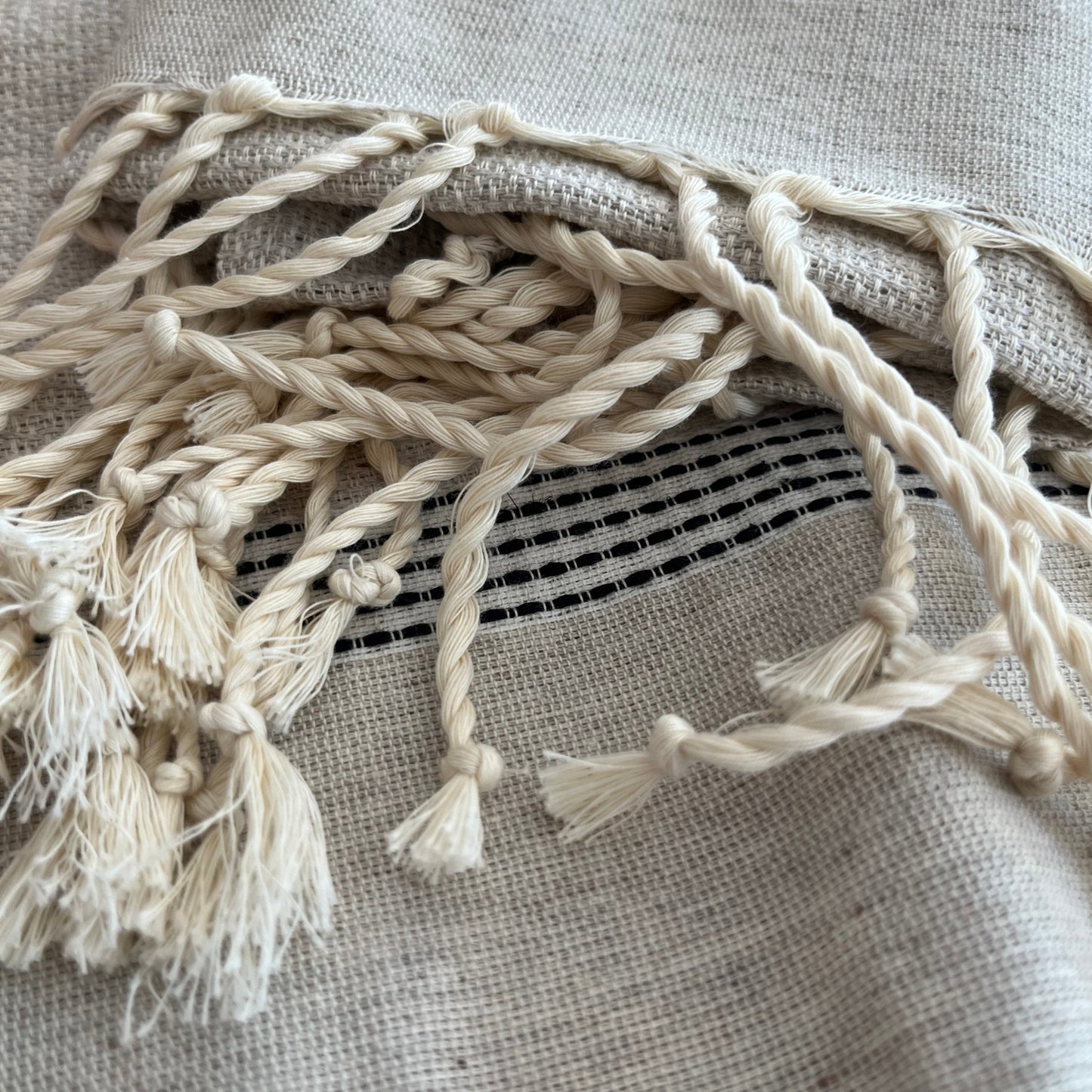 Natural Linen Fringed Cotton Fouta